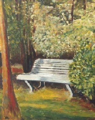 Jean Pierre Vets: 'Banc non public', 1994 Oil Painting, nature. A quiet garden somewhere in Belgium...