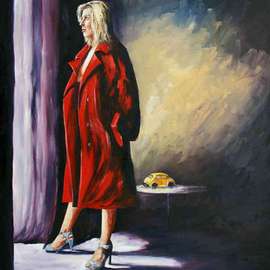 Joseph Mclaughlin: 'Room with a view', 2008 Oil Painting, Figurative. Artist Description:  Wearing nothing but a red coat so just who is it thta has the best view. ...