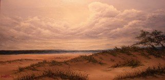 Joseph Porus: 'Late Day Walk', 1997 Oil Painting, Clouds.   Oil on canvas. A balance of forces Sand dunes versus the sky. The middleground is held by the sea.  ...