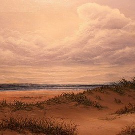 Joseph Porus: 'Late Day Walk', 1997 Oil Painting, Clouds. Artist Description:   Oil on canvas. A balance of forces Sand dunes versus the sky. The middleground is held by the sea.  ...