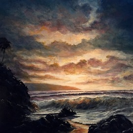 Joseph Porus: 'maui glow', 2017 Oil Painting, Beach. Artist Description: Maui north shore...