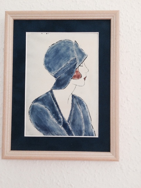 Judit Gabor  'Girl With Blue Hat', created in 2015, Original Glass Stained.