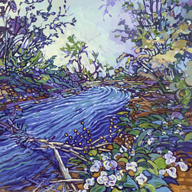 Judy Hodge: 'deadfall and stream', 2022 Acrylic Painting, Abstract Landscape. Artist Description: Early spring water and deadfall. Tifft Nature Preserve...
