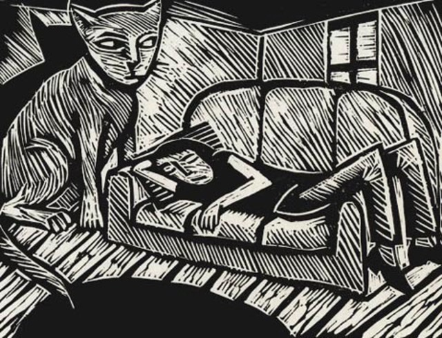 Artist Julian Dourado. 'Cat And Sofa' Artwork Image, Created in 1996, Original Printmaking Etching. #art #artist