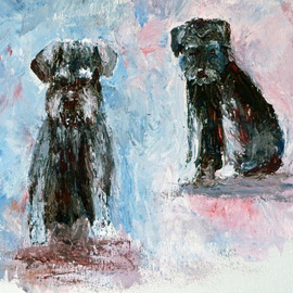 Julie Van Wyk: 'dashielle and lilly', 2011 Acrylic Painting, Animals. Artist Description: i painted these dogs live at the creekside arts event. they are service dogs that are use to comfort the elderly in rest homes. they get in bed with the bedridden patients and cuddle. both patients and dogs love it. ...