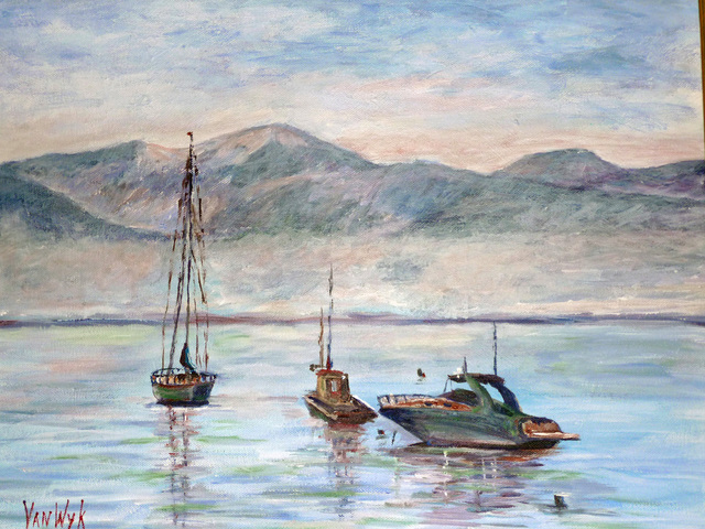 Julie Van Wyk  'Misty Morn On Lake Tahoe ', created in 2010, Original Painting Oil.