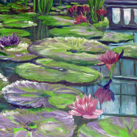 Julie Van Wyk: 'the lillies', 2011 Acrylic Painting, Landscape. Artist Description:  this painting is from a photo i took while visiting the hall of flowers in san francisco, ca ...