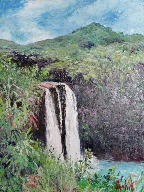 Artist Julie Van Wyk. 'Wailua Falls' Artwork Image, Created in 2011, Original Painting Oil. #art #artist