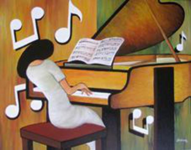 Artist Judy Dollosa. 'Piano Girl' Artwork Image, Created in 2005, Original Painting Acrylic. #art #artist