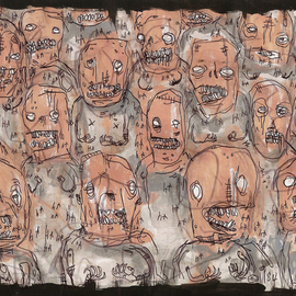 Justin Aerni: 'Programmed Laughing', 2010 Acrylic Painting, Outsider. Artist Description:  ~TITLE OF PAINTING~~ PROGRAMMED LAUGHING ~ARTWORK CREATED ON: Thick Card- stock PaperAPPROXIMATE SIZE: 8. 5