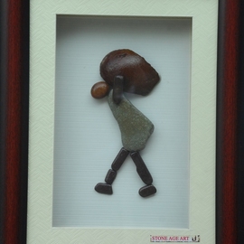 Jyothi Chinnapa Reddy: 'a person carrying weight', 2017 Sandstone Sculpture, Abstract. Artist Description: it is made with natural pebble stones and a beautiful frame...