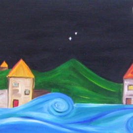 Jyoti Thomas: 'By the sea at Night', 2010 Acrylic Painting, Landscape. Artist Description:        Night series       ...