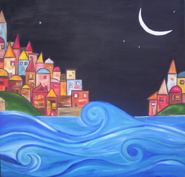 Artist Jyoti Thomas. 'Ocean Village' Artwork Image, Created in 2010, Original Watercolor. #art #artist