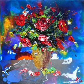 Anastasiya Kachina: 'roses', 2017 Oil Painting, Floral. Artist Description: roses, bouquet...