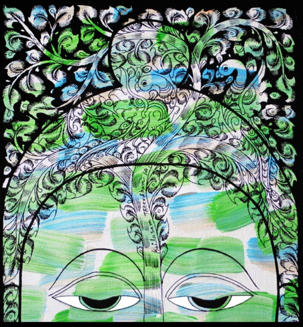 Kailasam Theerdham  'Tree Of Life In BUDDHA', created in 2014, Original Painting Acrylic.