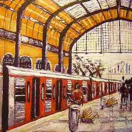 Kalli Matzora: 'station', 2009 Oil Painting, Trains. Artist Description: station, train, orange...