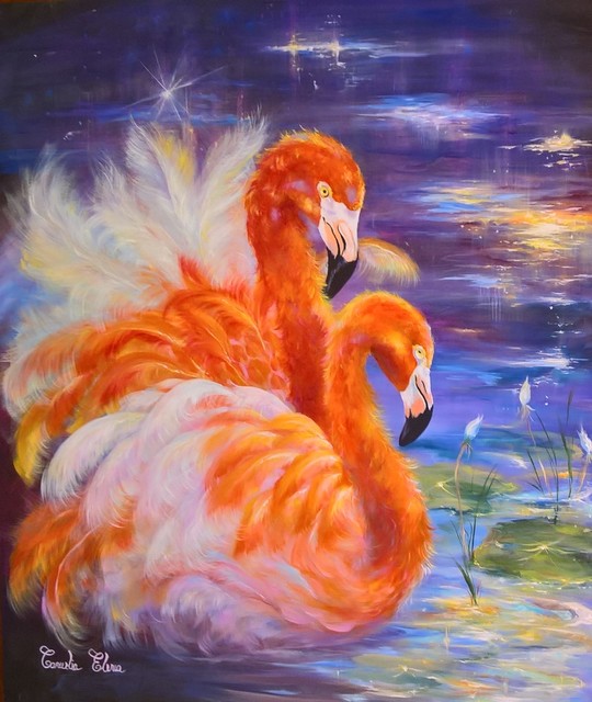 Amara  Hellen   'Pink Flamingo', created in 2017, Original Painting Oil.