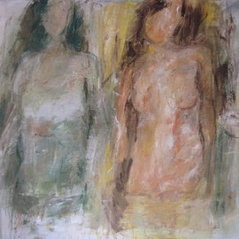 Hans-ruedi Kammermann: 'two busts', 2011 Oil Painting, Gestalt. Artist Description:  two corresponding female busts just set into space  ...