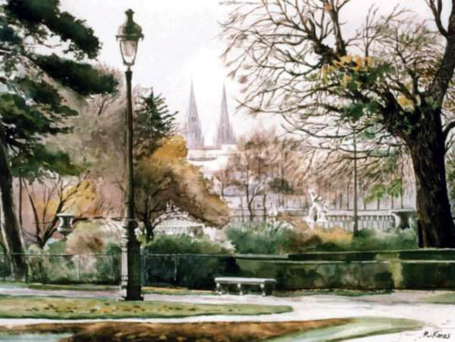 Ragai Karas  'Luxomborg Garden', created in 2003, Original Watercolor.