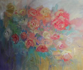 Karen Burnette Garner: 'Glorious', 2010 Acrylic Painting, Floral.  floral, original, abstract, painting, peach, yellow, blue, canvas, contemporary ...
