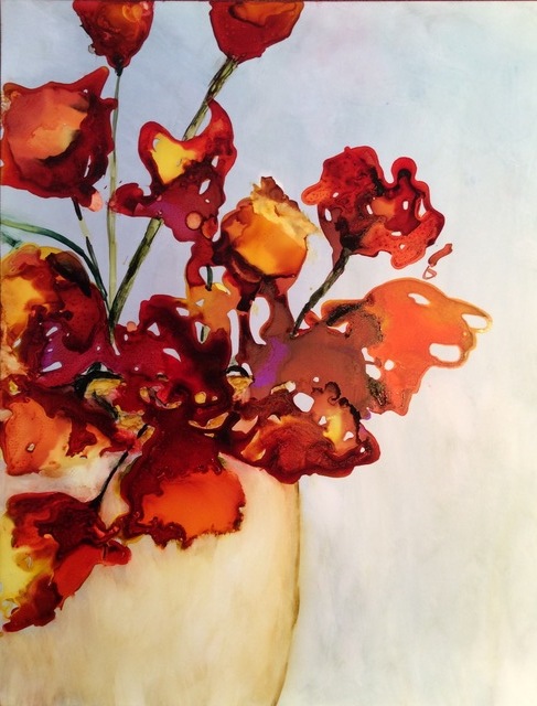Karen Jacobs  'Flowers', created in 2017, Original Painting Ink.