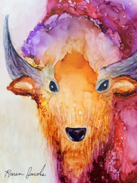 Karen Jacobs  'Pink Buffalo', created in 2017, Original Painting Ink.