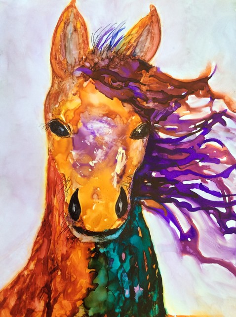 Artist Karen Jacobs. 'Placitas Baby Horse' Artwork Image, Created in 2018, Original Painting Ink. #art #artist