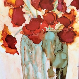 Red Flowers in Vase By Karen Jacobs