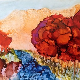 Karen Jacobs: 'lollipop trees', 2019 Ink Painting, Abstract Landscape. Artist Description: Dye- based original ink painting. ...