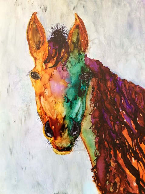 Artist Karen Jacobs. 'Old Placitas Horse' Artwork Image, Created in 2018, Original Painting Ink. #art #artist