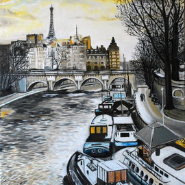 Katarina Radenkovic: 'Paris', 2015 Oil Painting, Travel. Artist Description:  View on the Seine river and the Eiffel Tower, Paris ...