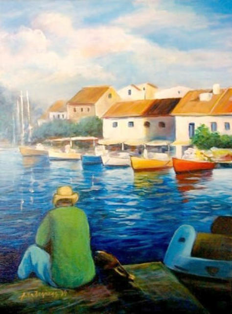 Aris Kalafatis  'Fisherman', created in 1999, Original Painting Acrylic.