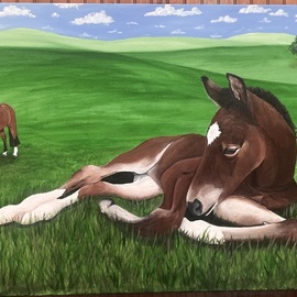 Katie Cummings: 'field of dreams', 2024 Acrylic Painting, Horses. Artist Description: Field of Dreams represents the hopes and dreams of the future generations of equine athletes. ...