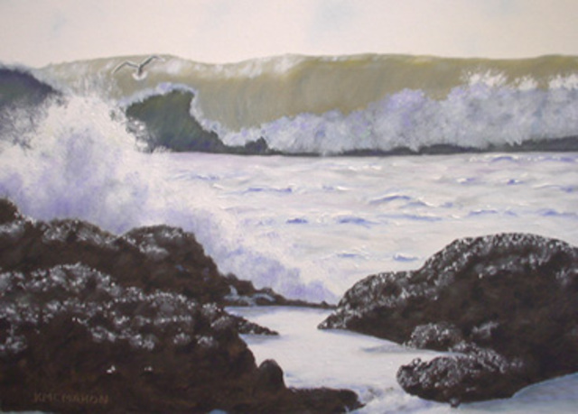 Artist Kathleen Mcmahon. 'SeaGull In Surf' Artwork Image, Created in 2001, Original Painting Oil. #art #artist