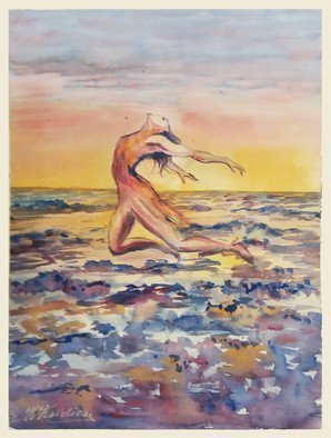 Natalia Kavolina: 'dancing at the sea', 2018 Watercolor, Seascape. Original watercolor painting...