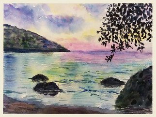 Natalia Kavolina: 'evening in seychelles', 2018 Watercolor, Seascape. Original watercolor painting...