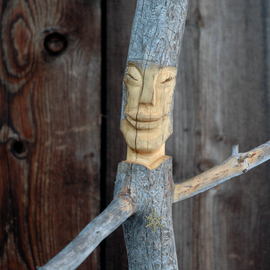 Steve Kiene: 'Dancer closeup', 2015 Wood Sculpture, Abstract Figurative. Artist Description: wood sculpture carving face branch tree barktree- spirit forest- friend    ...