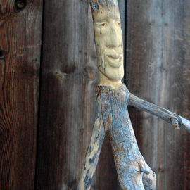 Steve Kiene: 'Swinger closeup', 2015 Wood Sculpture, Abstract Figurative. Artist Description: wood sculpture carving face branch tree bark tree- spirit forest- friend  ...
