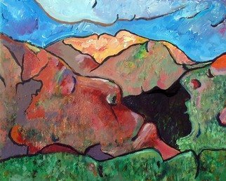 Steve Kiene: 'mountainfaces', 2007 Acrylic Painting, Abstract Landscape.  7 profiles of faces can be found in this composition ...