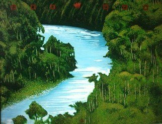 Kees Van Eyck: 'Odowood a silent heraldry', 2002 Acrylic Painting, Scenic.   impression from the Amazone rainforest in serious danger because of extreme treecutting.         ...