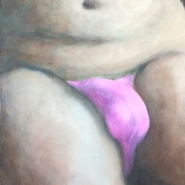 Michael Kehrlein: 'pink', 2021 Oil Painting, Erotic. Artist Description: Homeoerotic painting of wonderful male genitalia entombed in lucious pink thong...