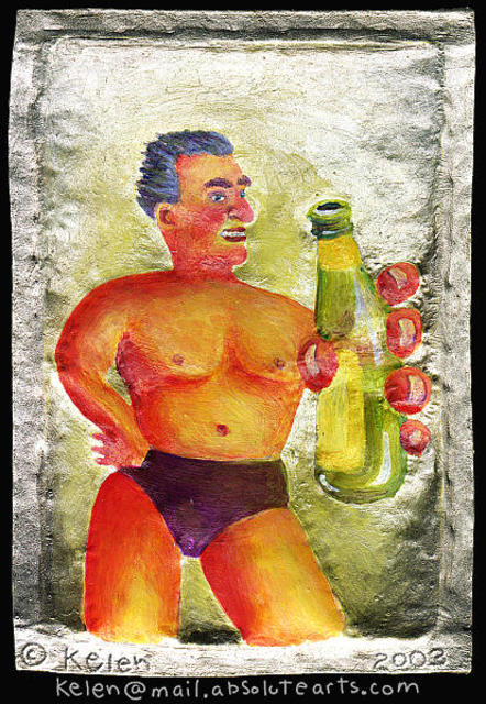Artist L. Kelen. 'BeerMan' Artwork Image, Created in 2003, Original Pastel. #art #artist