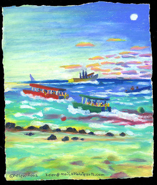 Artist L. Kelen. 'Dive Boats' Artwork Image, Created in 2002, Original Pastel. #art #artist