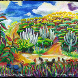 L. Kelen: 'House chickens ', 2001 Oil Painting, Landscape. Artist Description: culebra puerto ricooil pastel...