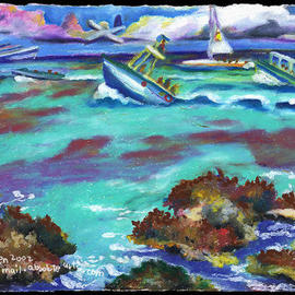 L. Kelen: 'ManyBoats', 2002 Oil Painting, Seascape. Artist Description: Cozumel. . . oil pastel...