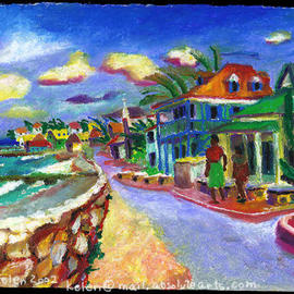 L. Kelen: 'Town waterfront', 2001 Oil Painting, Landscape. Artist Description: GrandTurks. . .oil pastel...