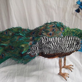 Kelly Castello: 'The Blue Peacock', 2015 Mixed Media Sculpture, Flight. Artist Description:   Sculpture textile peacock, 100% made by hand.Embroidered ornamental Peacock, wireframe, all the feathers are painted by hand with pigments.peacock waterproofed...
