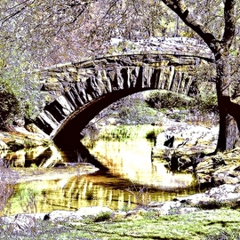 Ken Lerner: 'bow bridge central park 3e8', 2022 Color Photograph, Landscape. Artist Description: Bow Bridge Central Park 3e8 is an abstracted view of Gapstow Bridge in Central Park in spring There are several versions of the main image, Bow Bridge Central Park 3, each limited tp 3 prints for each version.  In this version, 3e8 , I have reduced the saturation two ...
