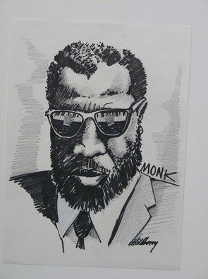 Ken Hillberry: 'Monk', 2006 Marker Drawing, Famous People.  Thelonious Monk was a jazz performer and melodic genius. His influence carries on in much of the world of music. This impression of him is a tribute to his piano playing and improv supremacy. ...
