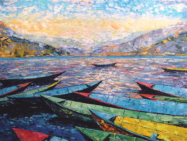 Keren Gorzhaltsan  'Boats', created in 2008, Original Painting Oil.
